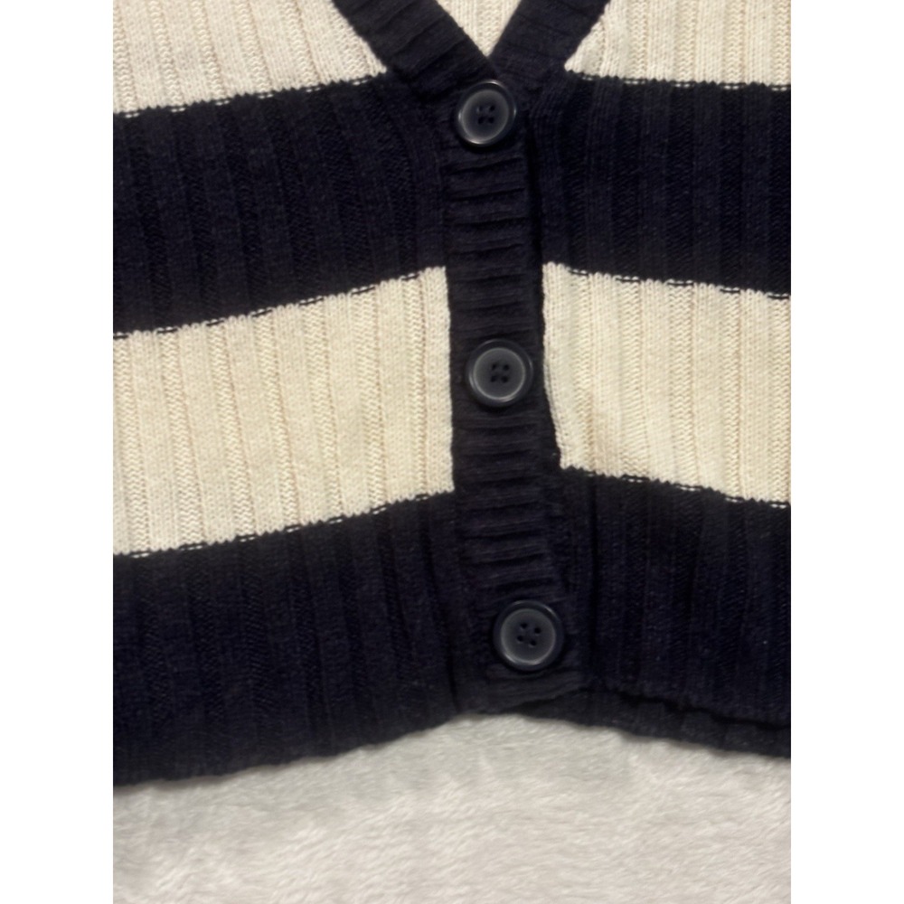 American Eagle Crop Cardigan Sweater Women's S Blue White Chunky Ribbed Striped‎ - Picture 5 of 10